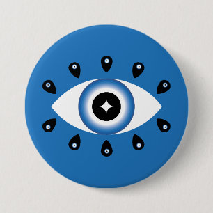 Badge Rond 7,6 Cm Grec Mal Oeil Bleu Noir Blanc