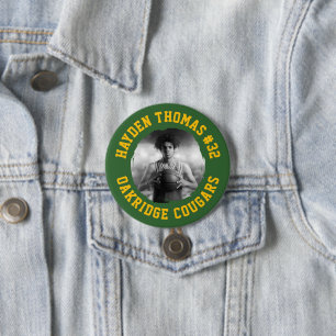 Badge Rond 7,6 Cm Green and Gold Athlete Nom Jersey Numéro Photo