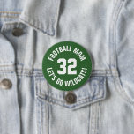 Badge Rond 7,6 Cm Green and White Football Maman Numéro Jersey<br><div class="desc">Saluez votre équipe sportive préférée, votre footballeur ou montrez votre fierté scolaire avec un bouton d'esprit personnalisé! Ajoutez votre nom d'école ou personnalisez-le avec le nom d'un joueur et son numéro de maillot. Parfait pour le football, le basket, le baseball et les jeux de football ! Créez des broches personnalisées...</div>