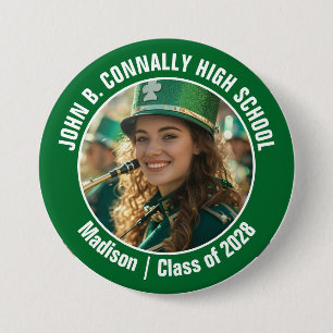 Badge Rond 7,6 Cm Green Marching Band Photo High School Spirit