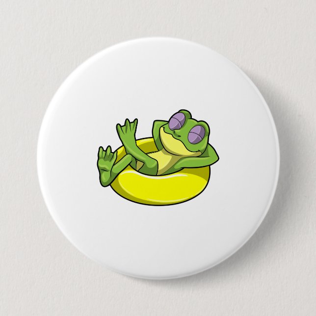 Badge Rond 7,6 Cm Grenouille à la natation avec anneau de natation (Devant)