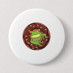 Badge Rond 7,6 Cm Grenouille avec beigne
