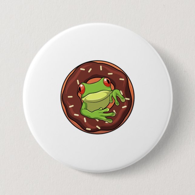 Badge Rond 7,6 Cm Grenouille avec beigne (Devant)