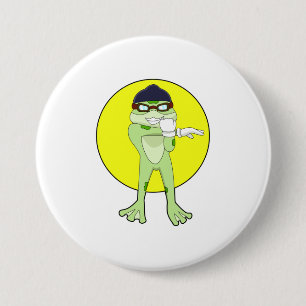 Badge Rond 7,6 Cm Grenouille avec lunettes de natation