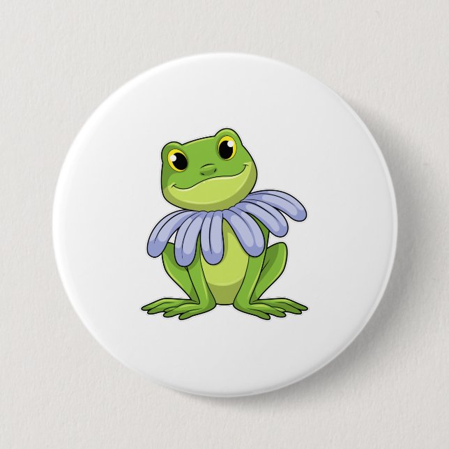 Badge Rond 7,6 Cm Grenouille avec marguerite (Devant)