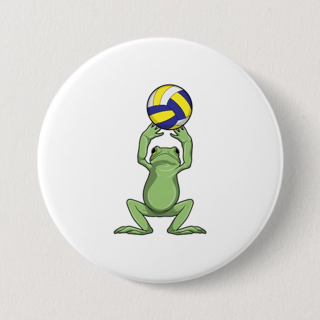 Badge Rond 7,6 Cm Grenouille avec volleyball (Devant)