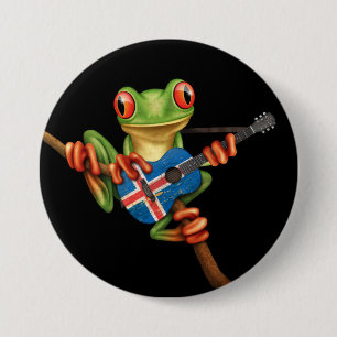 Badge Rond 7,6 Cm Grenouille d'arbre jouant le noir islandais de
