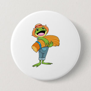 Badge Rond 7,6 Cm Grenouille en tant que fermier avec paille