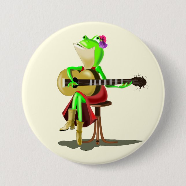 Badge Rond 7,6 Cm Grenouille Jouer de la guitare (Devant)