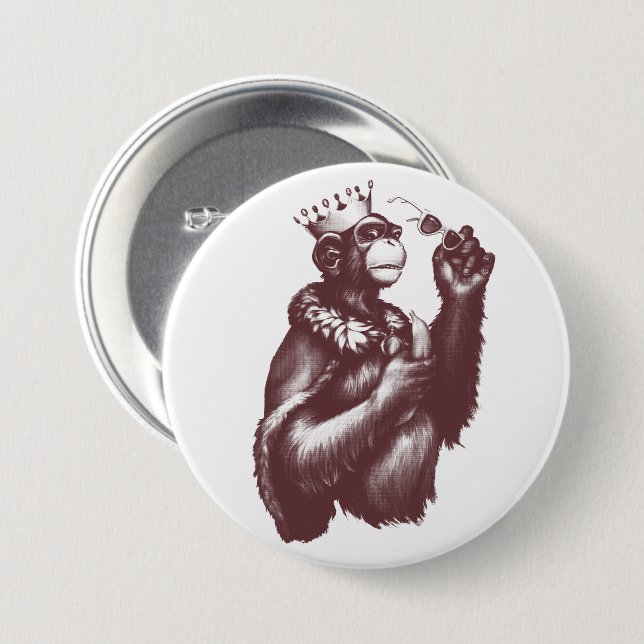 Badge Rond 7,6 Cm Gros Chimpin' (Monochrome) (Devant & derrière)