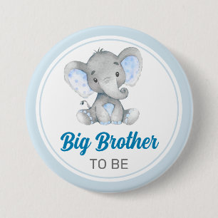 Badge Rond 7,6 Cm Gros Frère Eléphant Arachide Bleu Baby Douche garç