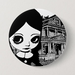 Badge Rond 7,6 Cm Gros oeil Goth girl Maison hantée Art original