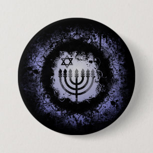 Badge Rond 7,6 Cm Grunge Chanukah Menorah