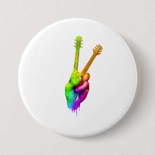 Badge Rond 7,6 Cm Guitar Lover Say Hi Guitar Hands
