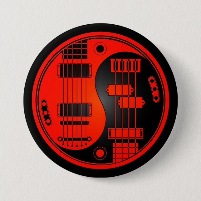 Badge Rond 7,6 Cm Guitare et Yin bas Yang rouge et noir (Devant)