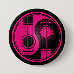 Badge Rond 7,6 Cm Guitares acoustiques Yin Yang de rose et de noir