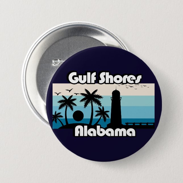 Badge Rond 7,6 Cm Gulf Shores Beach Alabama (Devant & derrière)
