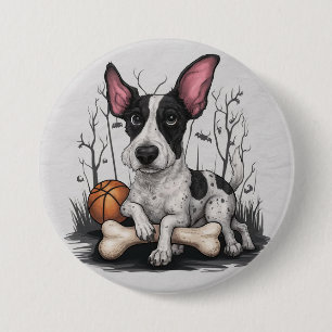 Badge Rond 7,6 Cm Halloween rapide : Chien tacheté avec basket-ball