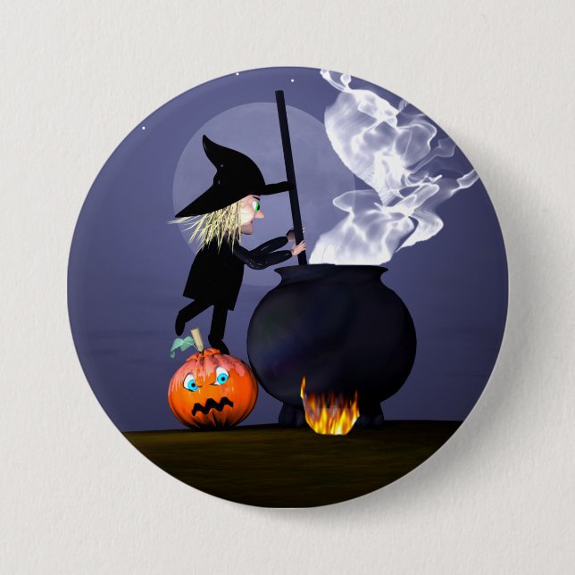 Badge Rond 7,6 Cm Halloween Witch et Cauldron (Devant)
