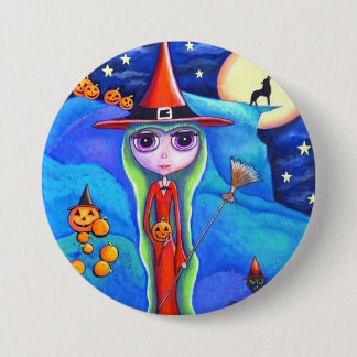 Badge Rond 7,6 Cm Halloween Wolf Witch Chat noir Cauldron Citrouille