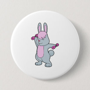Badge Rond 7,6 Cm Haltère de Fitness Lapin