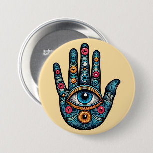 Badge Rond 7,6 Cm Hamsa Main avec illustration d'art visuel
