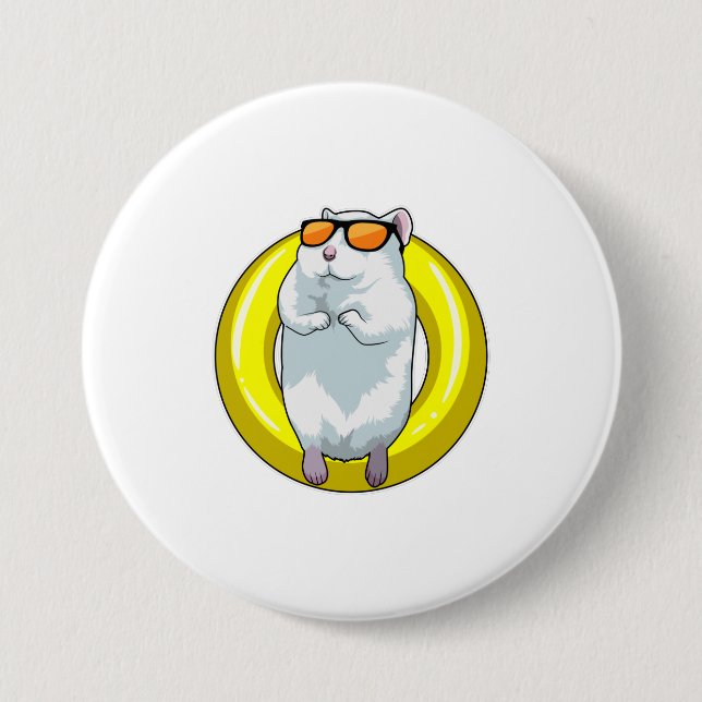 Badge Rond 7,6 Cm Hamster à la natation avec anneau de natation (Devant)