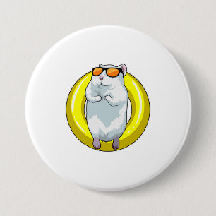 Badge Rond 7,6 Cm Hamster à la natation avec anneau de natation