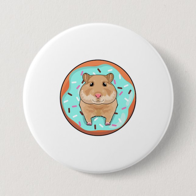 Badge Rond 7,6 Cm Hamster avec Donut (Devant)