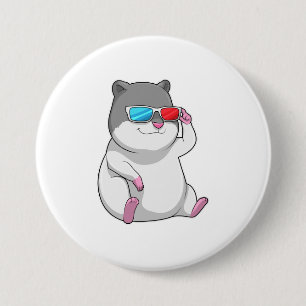 Badge Rond 7,6 Cm Hamster avec lunettes