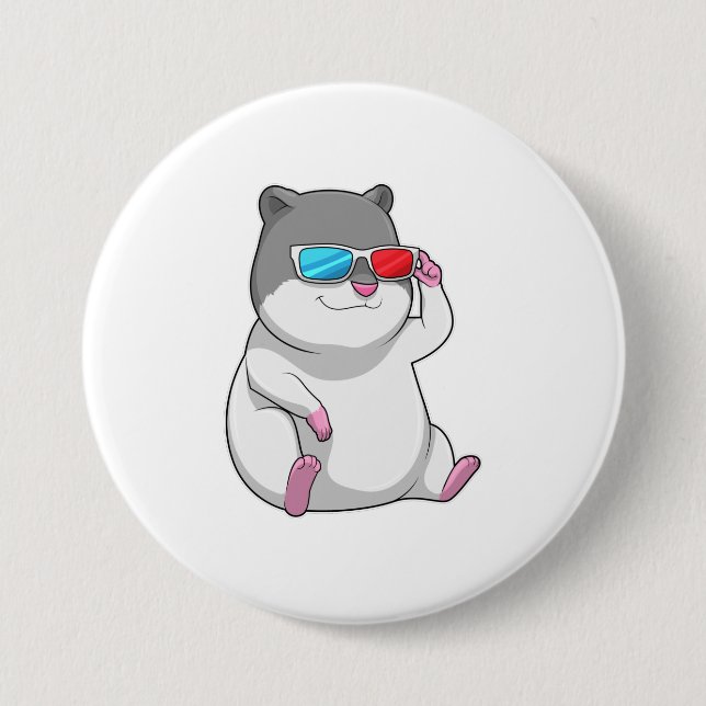 Badge Rond 7,6 Cm Hamster avec lunettes (Devant)