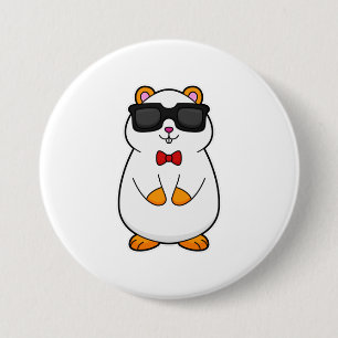 Badge Rond 7,6 Cm Hamster avec lunettes de soleil et cravate à mâcho