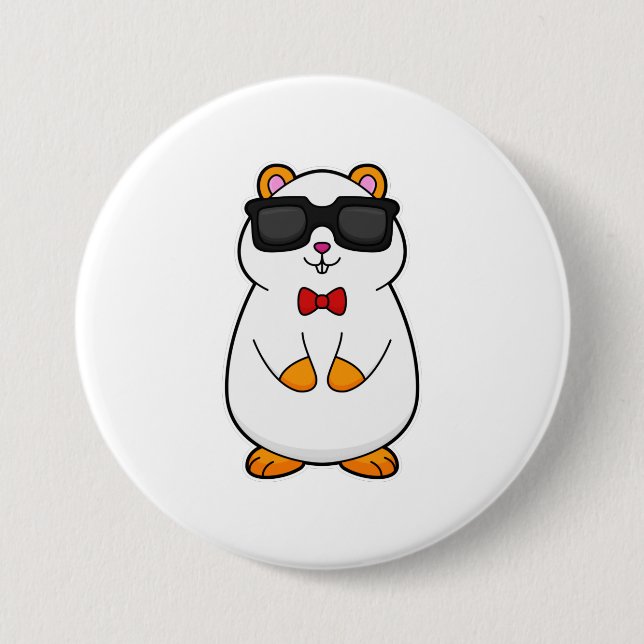 Badge Rond 7,6 Cm Hamster avec lunettes de soleil et cravate à mâcho (Devant)