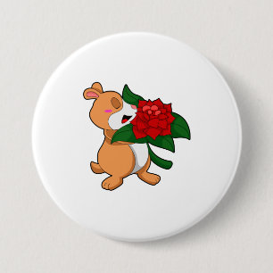 Badge Rond 7,6 Cm Hamster avec Rose à fleurs