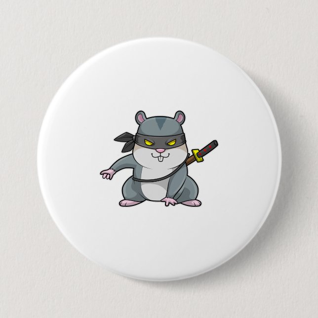 Badge Rond 7,6 Cm Hamster comme Ninja dans les arts martiaux avec ép (Devant)