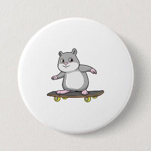 Badge Rond 7,6 Cm Hamster en patinage avec skateboard