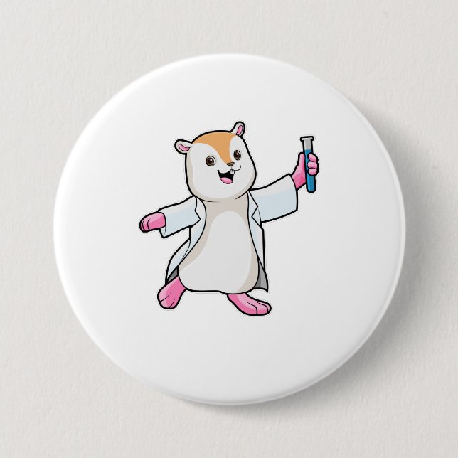 Badge Rond 7,6 Cm Hamster en tant que scientifique avec tube d'essai (Devant)