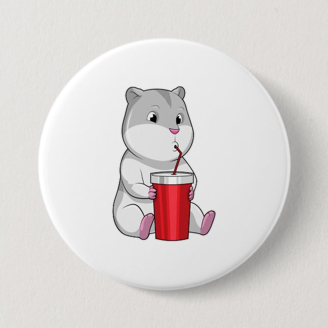 Badge Rond 7,6 Cm Hamster with Mug & Drinking straw (Devant)