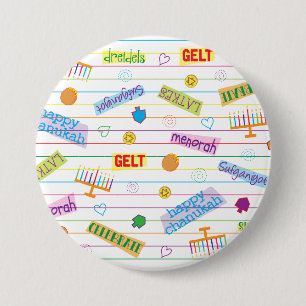 Badge Rond 7,6 Cm Hanoukka Button, Parti Chanukah