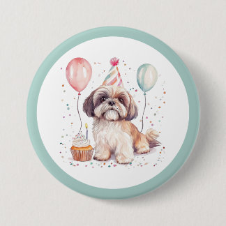 Badge Rond 7,6 Cm Happy Birthday Shih Tzu Dogs Cupcake