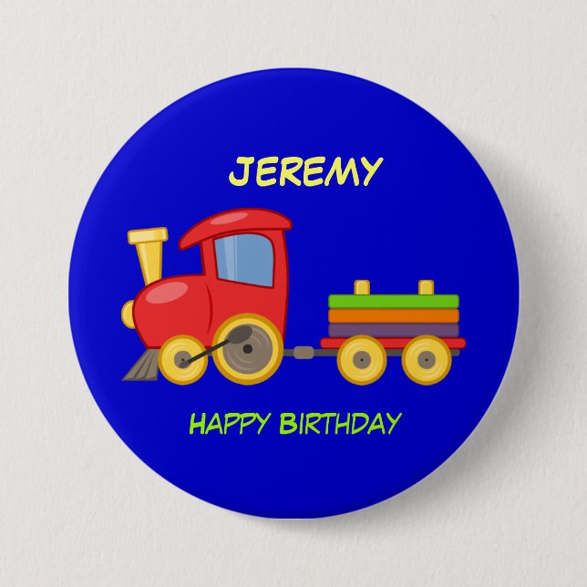 Badge Rond 7,6 Cm Happy Birthday, Toy Train, template (Devant)