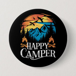 Badge Rond 7,6 Cm Happy Camper Retro Vintage Matching Camping Crew