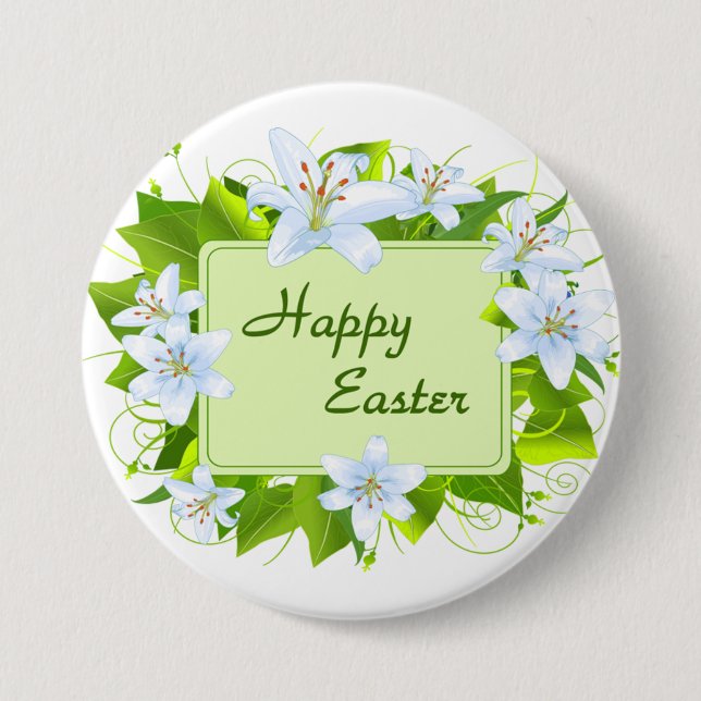 Badge Rond 7,6 Cm Happy Easter, Easter Lilies (Devant)