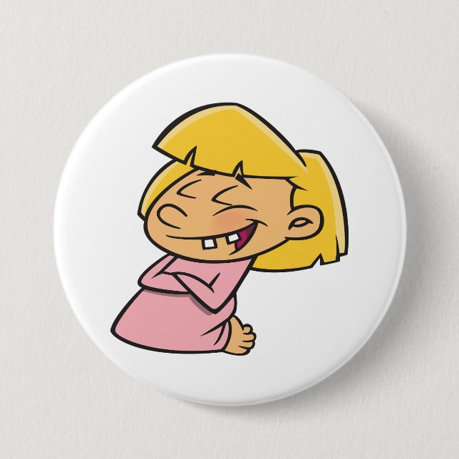 Badge Rond 7,6 Cm Happy Giggling Cartoon Girl (Devant)