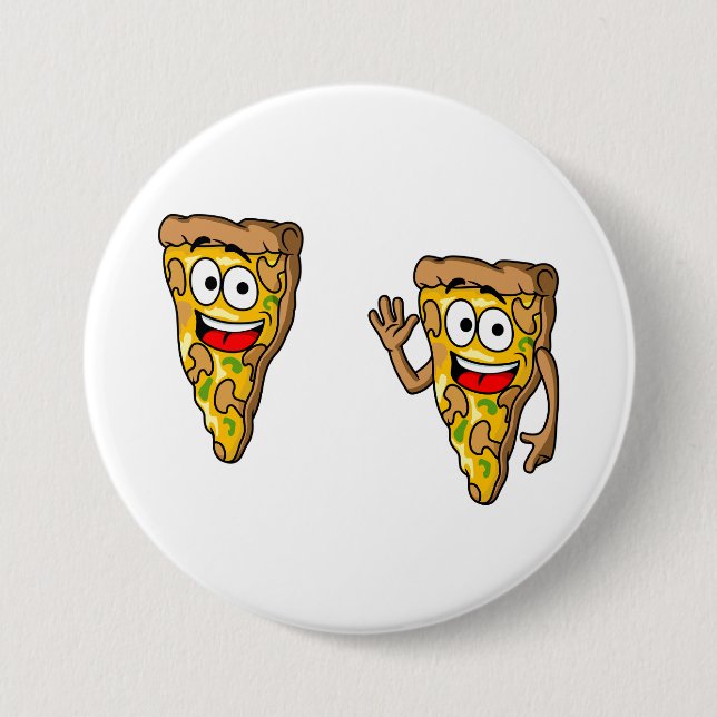 Badge Rond 7,6 Cm Happy Mushroom Pizza Slices (Devant)