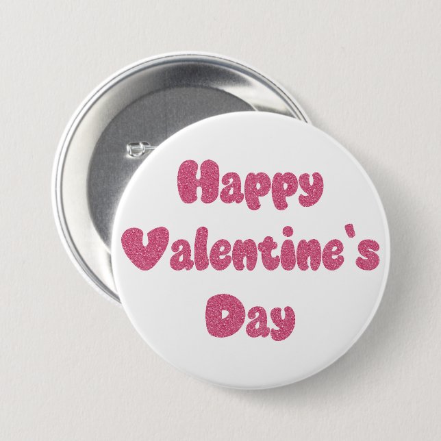 Badge Rond 7,6 Cm Happy Valentine's Day Glitter Button (Devant & derrière)