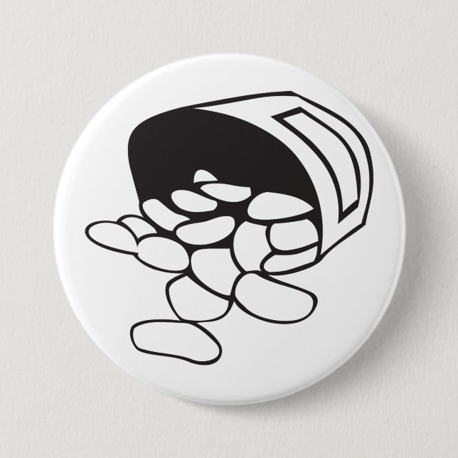 Badge Rond 7,6 Cm Haricots Renversés Noir et Blanc Contour (Devant)