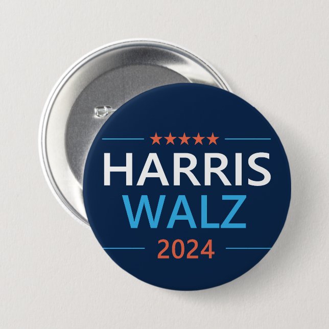 Badge Rond 7,6 Cm Harris Walz 2024 pour le président (Devant & derrière)