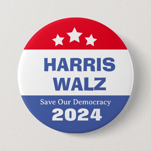 Badge Rond 7,6 Cm Harris Walz 2024 Sauvez notre démocratie (Devant)