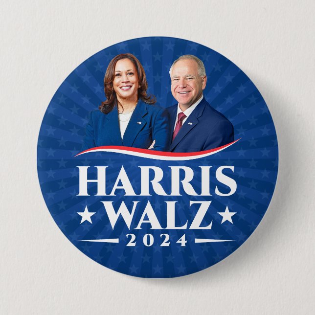 Badge Rond 7,6 Cm Harris Walz 2024 : vedettes de la campagne de phot (Devant)